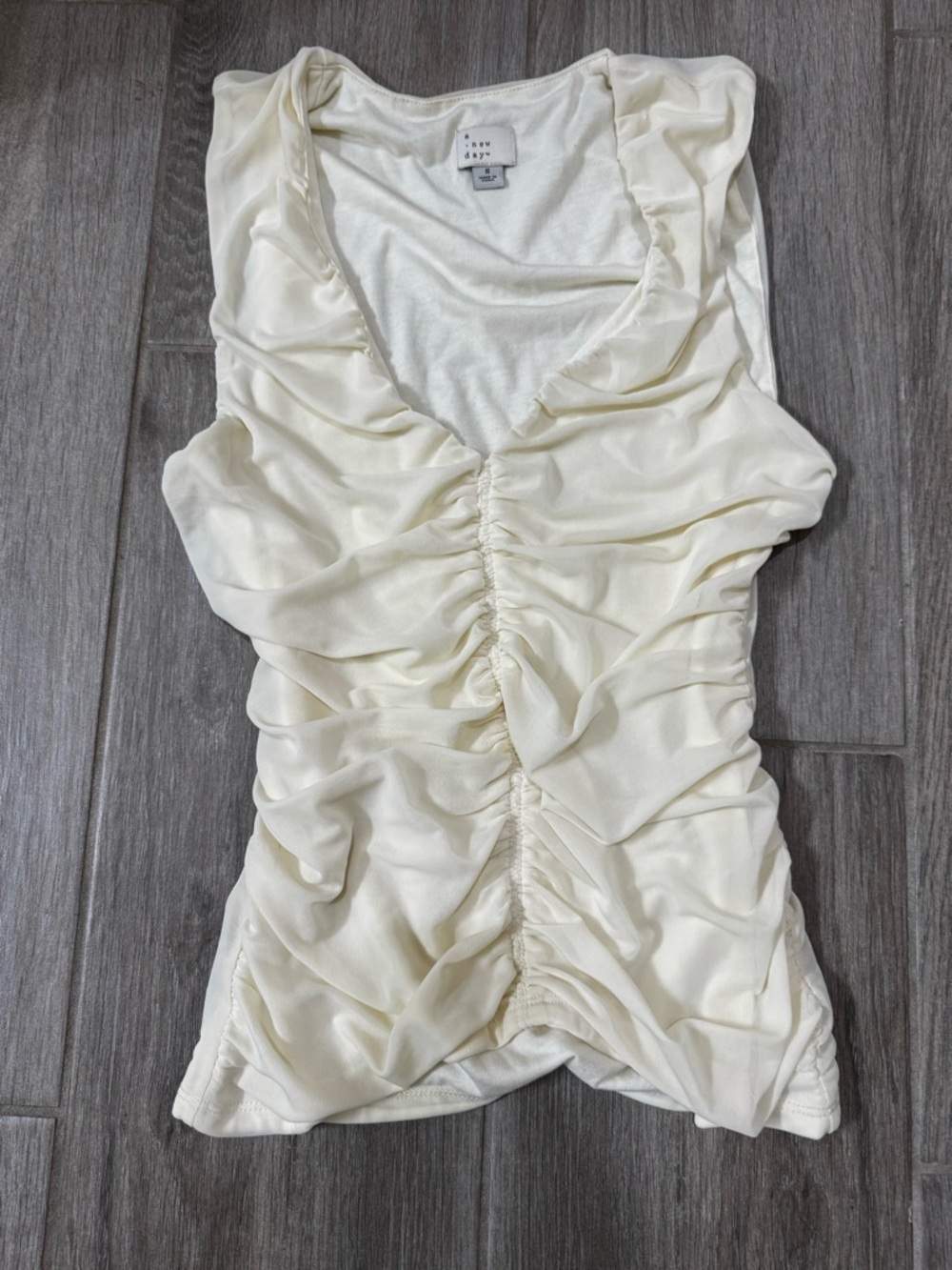 a new day Cream Ruched V-Neck Sleeveless Tank
